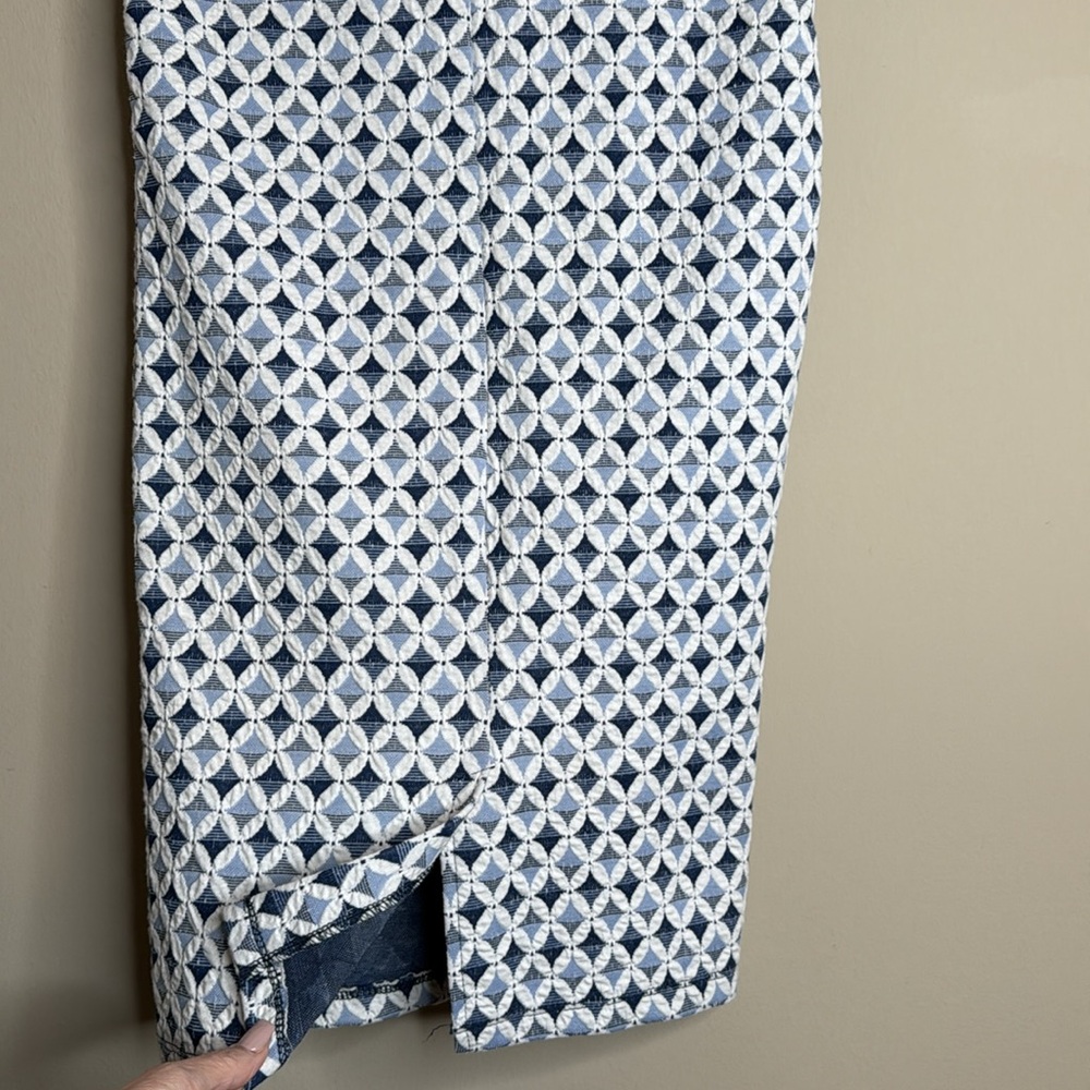 Zara Trafalac Geometric Blue and White pull on pencil Skirt size M - Picture 6 of 7